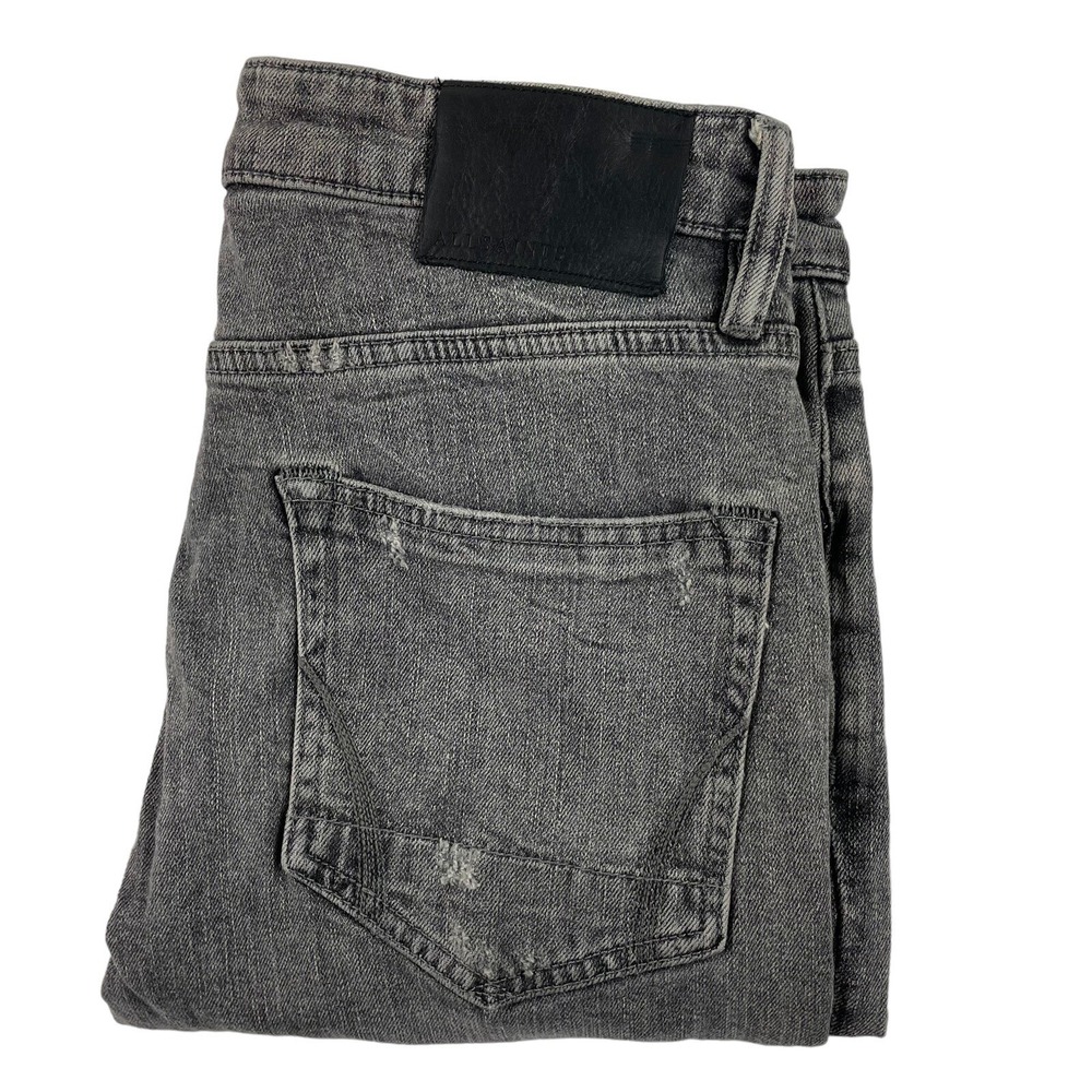 AllSaints Cigarette Damaged Mens Faded Black Skinny Jeans 30x32